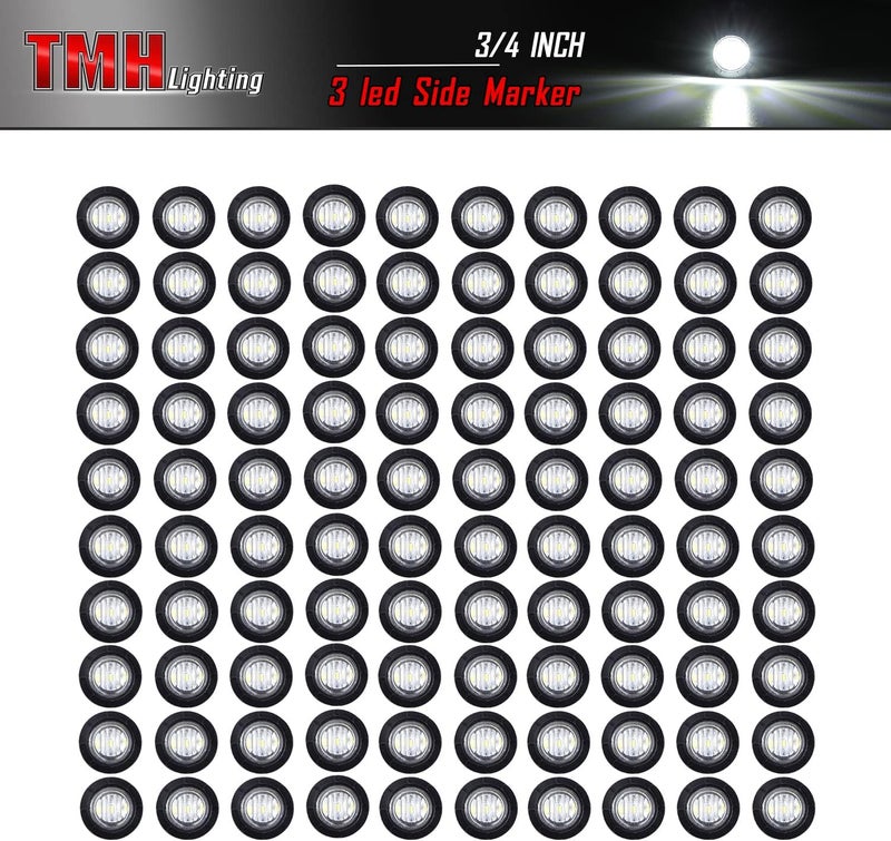 TMH 100 Pcs 3/4 Inch Round 3 LED Side Marker Indicator Lights 12V DC (White (100 PCS)) - Image 2